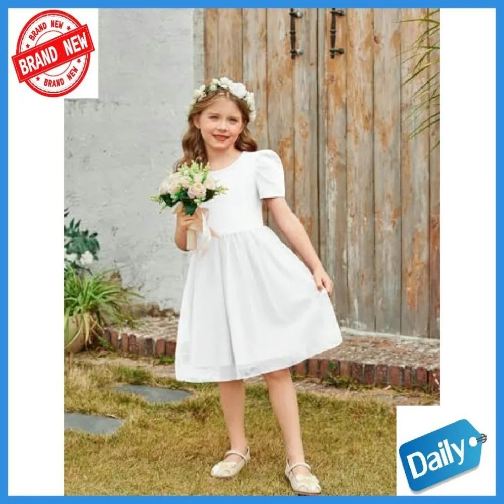 Toddler Girls Tutu Dress Puff Sleeve Tulle Party Formal Birthday